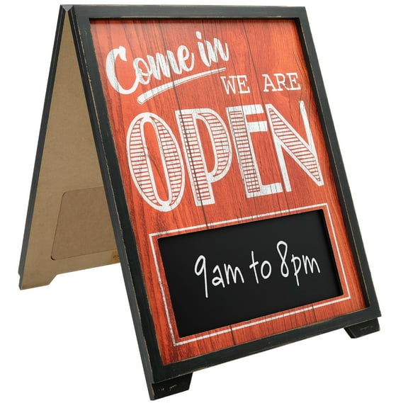 Excello Global Products A-Frame Open/Closed Sign w Chalkboard Rustic Easy to Mount Informative Business Store Restaurant Bar Double Sided Vintage Wooden Sign Decor 17x13 inches - EGP-HD-0209