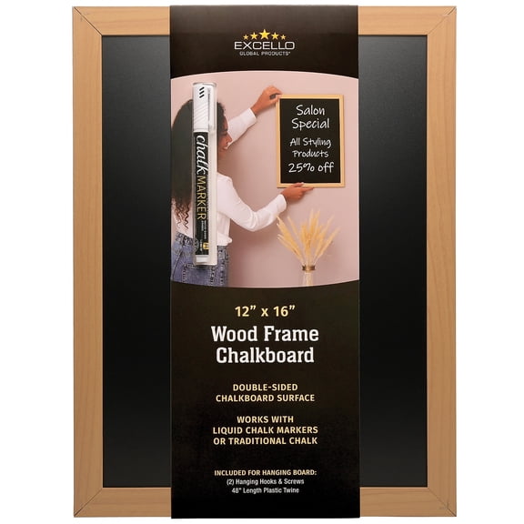 Excello Global Products Black Chalkboard 16.1" x 12" Wood Frame (EGP-HD-0514-S)