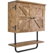 Excello Global Products Barndoor Bathroom Wall Cabinet, Space Saver Storage Cabinet Kitchen Medicine Cabinet with Adjustable Shelf and Towel Bar, Rustic Brown - EGP-HD-0355