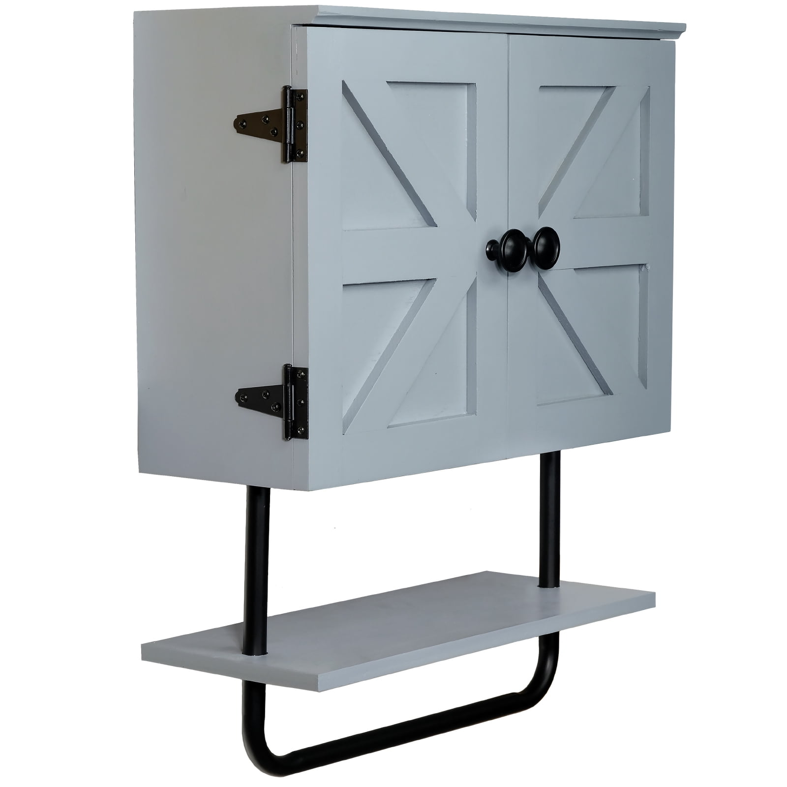 Rustic Gray Barndoor Wall-Mount Cabinet with Adjustable Shelf