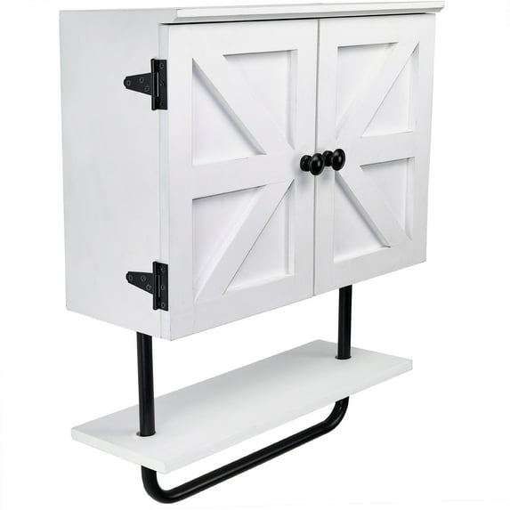 Excello Global Products Barndoor Bathroom Wall Cabinet, Space Saver Storage Cabinet Kitchen Medicine Cabinet with Adjustable Shelf and Towel Bar, White - EGP-HD-0355B