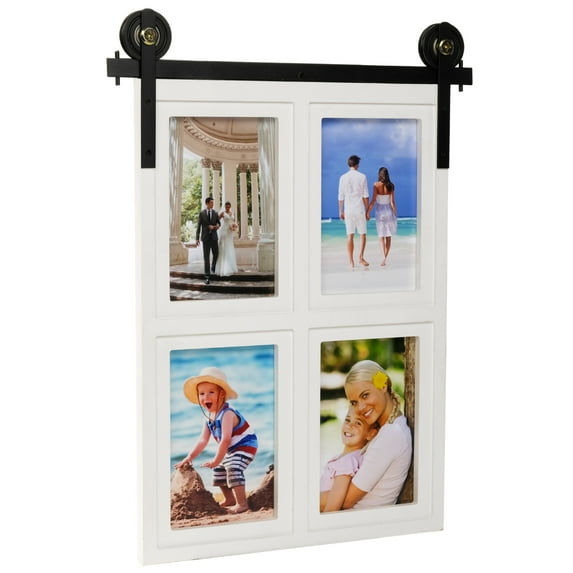Excello Global Products Barndoor Collage Frame - Holds Four 4x6" Photos (White) - EGP-HD-0445-B