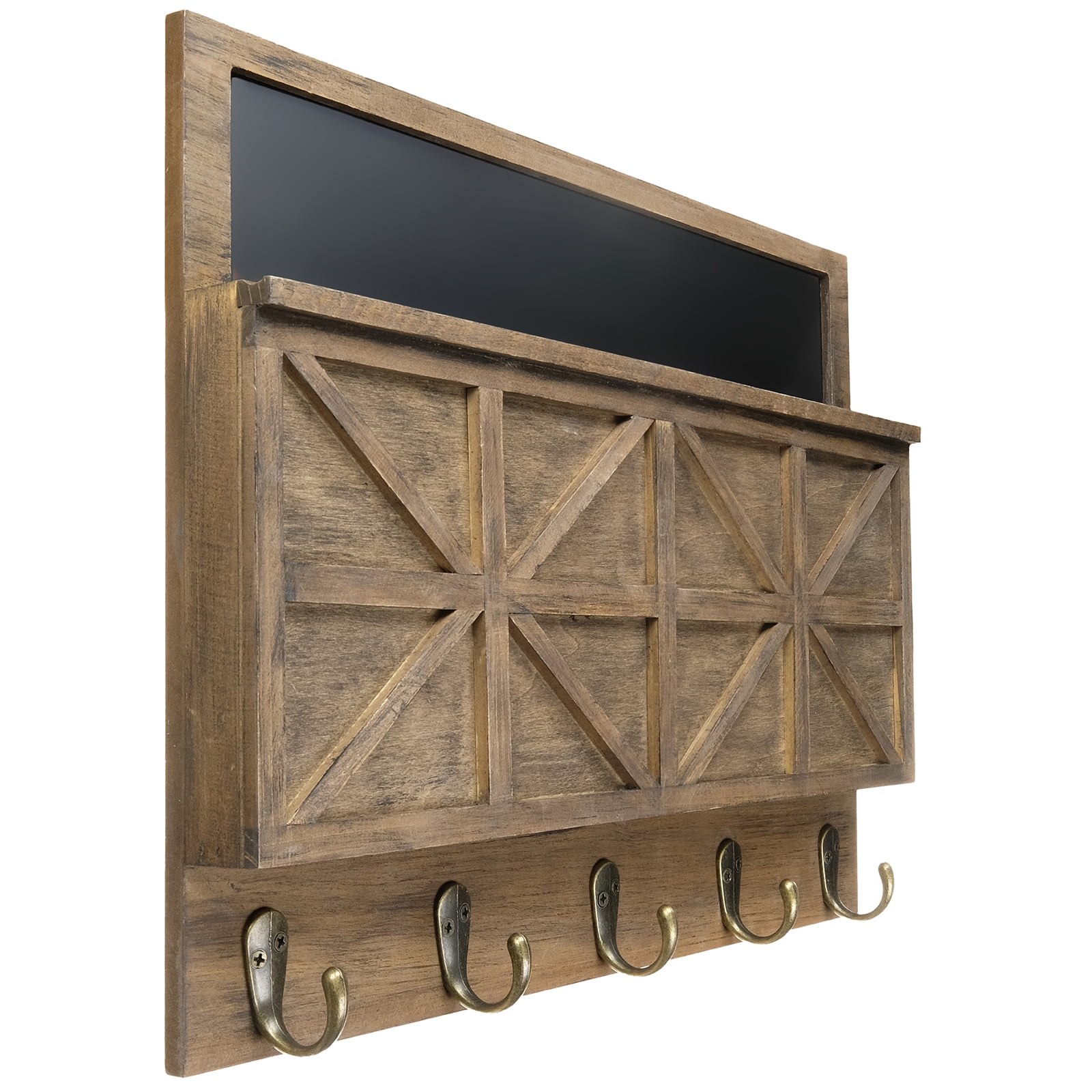 Excello Global Products Barndoor Mail Holder with Chalkboard Key Hooks and Mail Slot Rustic Brown EGP HD 0447 A Walmart