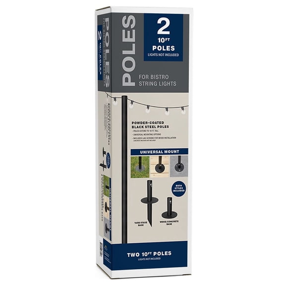 Excello Global Products Bistro Pole for String Lights Black 2/Pack (EGP-HD-0359)
