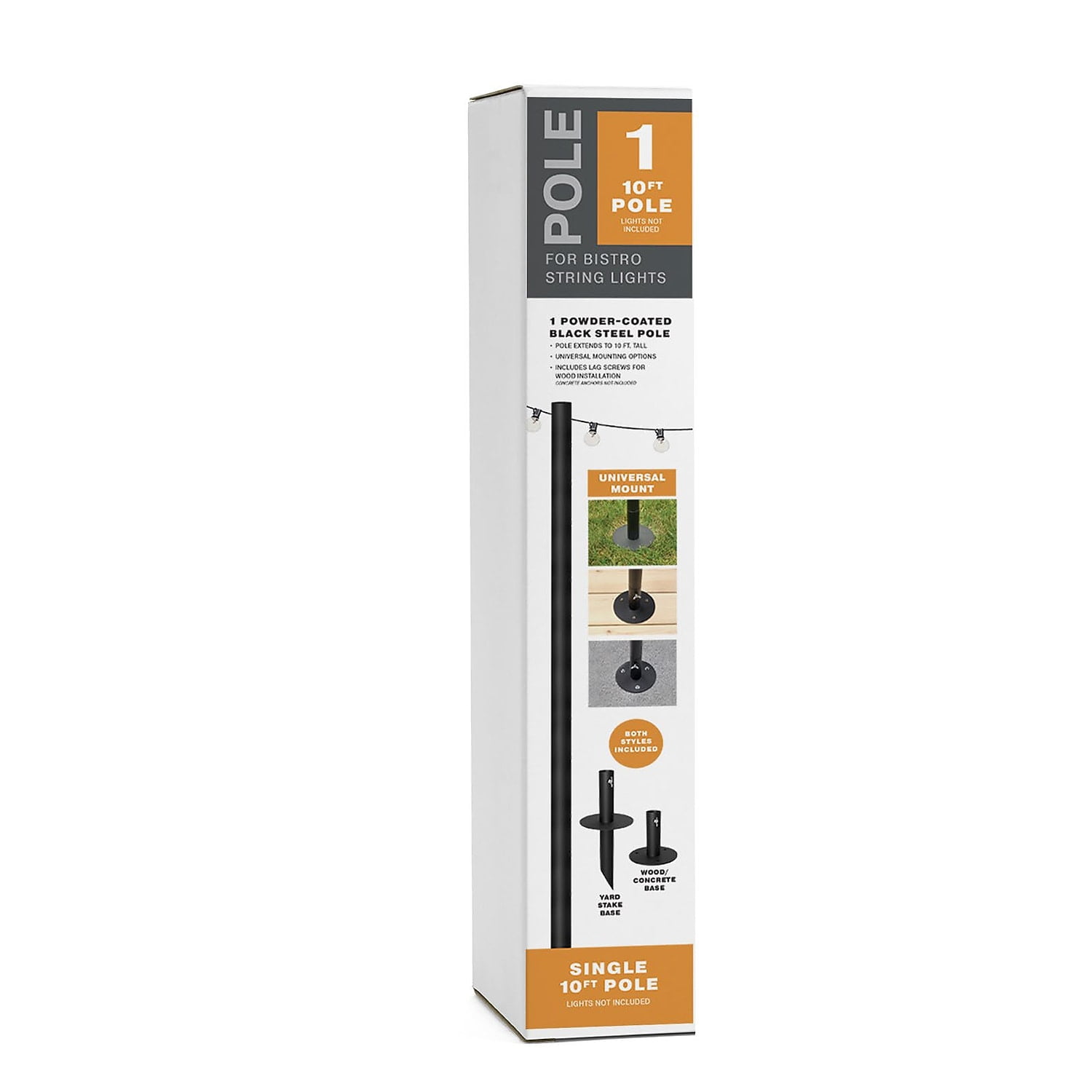 Excello Global Products Bistro Pole for String Lights Black (EGP-HD-0429)