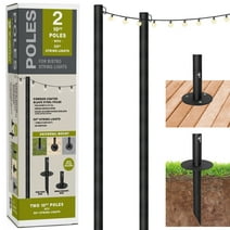 Excello Global Products Bistro String Light Poles - 2 Pack - Extends to 10 Feet - Universal Mounting Options Included with 50 feet of LEDLights - EGP-HD-0360