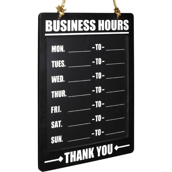 Excello Global Products Business Hours Hanging Chalkboard Black Decorative Erasable Chalk Boards for Restaurant Door Hangable Shabby Chic Wooden Sign (Black) - EGP-HD-0311A