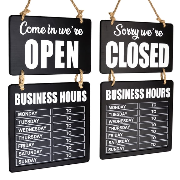 Excello Global Products Business Hours Hanging Chalkboard Black Welcome Chalk Boards for Restaurant Door Sign (Double Sided Open/Closed) Hangable & Decorative (Black) - EGP-HD-0310A