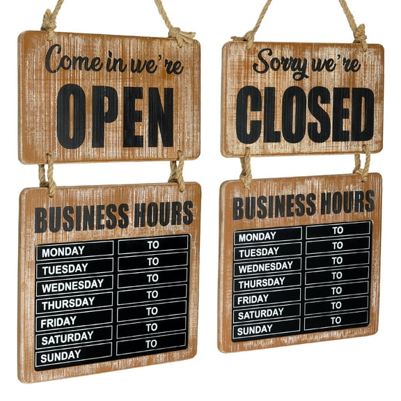 Excello Global Products Business Hours Hanging Chalkboard Rustic Welcome Chalk Boards for Restaurant Door Sign (Double Sided Open/Closed) Hangable & Decorative - EGP-HD-0310