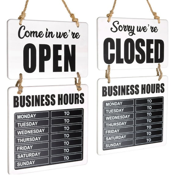 Excello Global Products Business Hours Hanging Chalkboard White Welcome Chalk Boards for Restaurant Door Sign (Double Sided Open/Closed) Hangable & Decorative (White) - EGP-HD-0310B