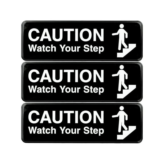 Excello Global Products Caution Watch Your Step Wall Sign 9x3 Black/White 3Pk