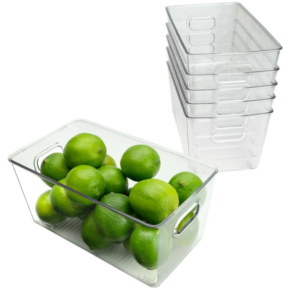 Excello Global Products 9.25" x 5.23" x 4.52" Rigid Plastic Clear Storage Bins for organizing and storing household goods, food, or Office supplies (Pack of 6) - EGP-HD-0369