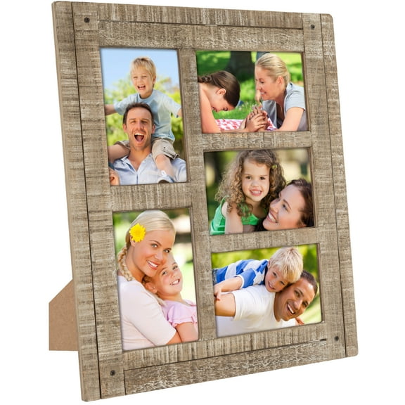 Excello Global Products Collage Picture Frames from Rustic Distressed Wood: Holds Five 4x6 Photos: - EGP-HD-0025 - EGP-HD-0025