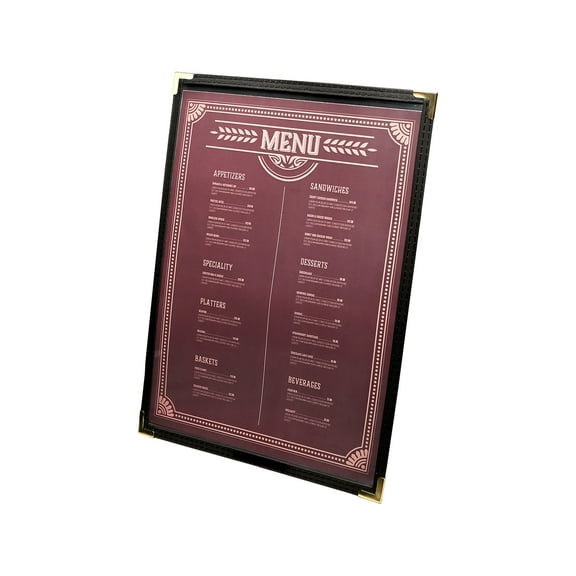 Excello Global Products SPLSMENU2 Menu Holder For 8.5 X 11 Menus, Portrait Orientation, 2-view, 9.3 X 12 Holder, Clear/black/silver, 10/pack