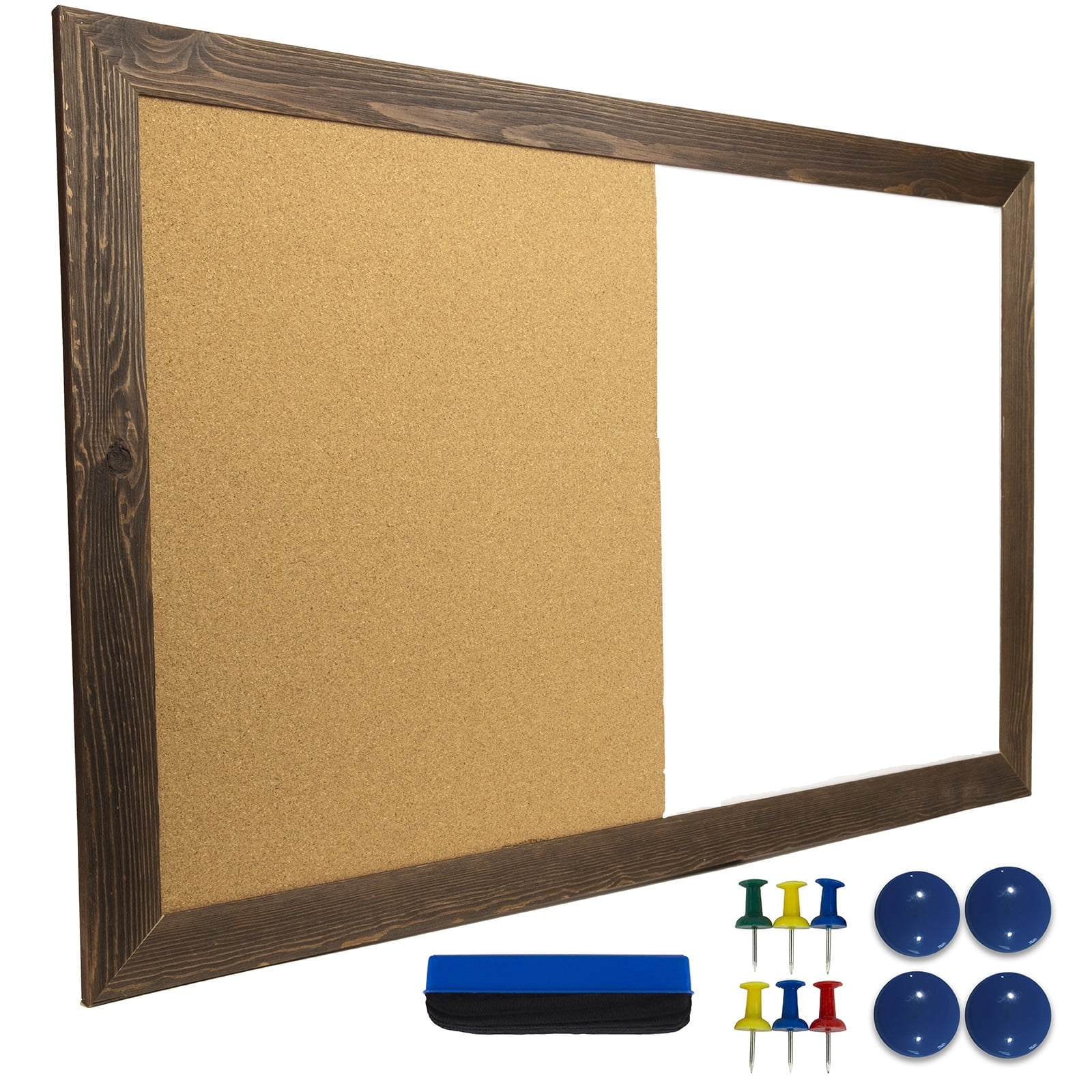 Excello Global Products Dry Erase Cork Board Combo: Magnetic White Board With Cork Bulletin & Rustic Wooden Frame For Home, School, Office - 24"x36" - EGP-HD-0078