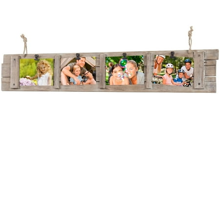 Excello Global Products EGP-HD-0017 Rustic Distressed Wood Collage Photo Frames, Holds Four 4''x6" Photos, Family Picture Frames Measuring 3.6" X 5.5".
