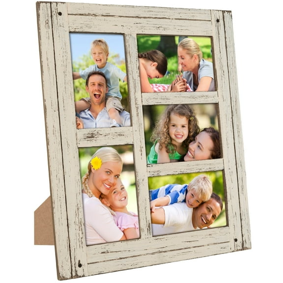 Excello Global Products EGP-HD-0024 - EGP-HD-0024 Collage Picture Frames, Rustic Distressed Wooden Picture Frames, Holds Five 4"x6" Photos, White, Tabletop