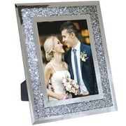 Excello Global Products EGP-HD-0129, 8" X 10" Picture Frame, Glass Mirror with Sparkling Crystal Boarder Photo Frames, Tabletop, and Wall Picture Frames, Silver, Overall Dimensions 11" x 13".