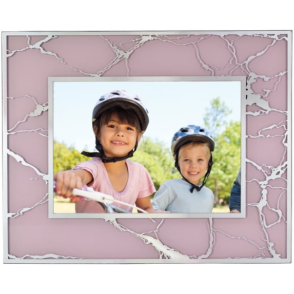 Excello Global Products EGP-HD-0202 Decorative Picture Frame, Silver Accents Border Picture Frame, Holds 5" X 7" Picture, Tabletop and Wall Picture Frames, Pink, 10" X 7"