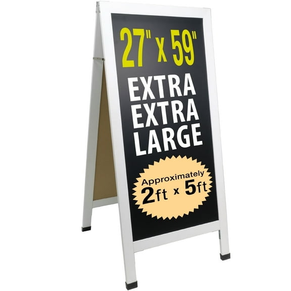 Excello Global Products EGP-HD-0240-WHT-OS Extra Large Magnetic Board, Gigantic Sandwich Board, Sidewalk Chalkboard Sign, A-Frame Sign with Chalk Board, Reinforced, Double Sided, White, 59" x 27"
