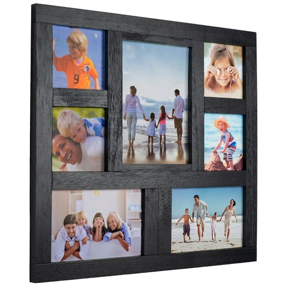 Excello Global Products EGP-HD-0335 - EGP-HD-0335 Rustic Distressed Wooden Picture Frames Collage Family, Holds 7 Multiple Size Photos Collage Picture Frames, Black, 13.5" x 14.5 "