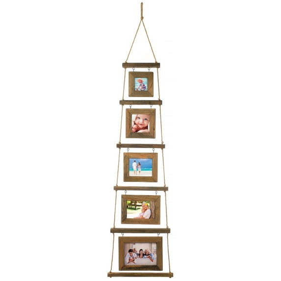 Excello Global Products EGP-HD-0405 Farmhouse Hanging Wooden Picture Frames Set, 5-Tier Photo Frames, Displays 5 Photos, Ready to Hang Family Picture Frames