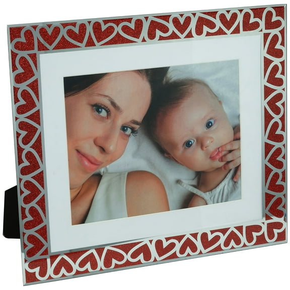 Excello Global Products EGP-HD-0434 Heart Border Glass Photo Frames, Wall and Tabletop Picture Frames, Holds Three 4" X 6" Photos, 17" x 11"