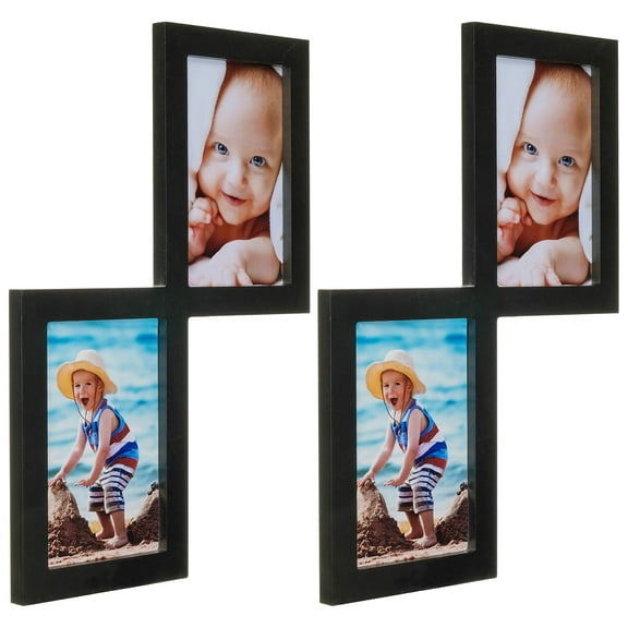 Excello Global Products EGP-HD-0441 Diagonal Collage Picture Frames, Holds Two 4" X 6" Photos Wooden Picture Frames, Black, 9.75" X 13.75"