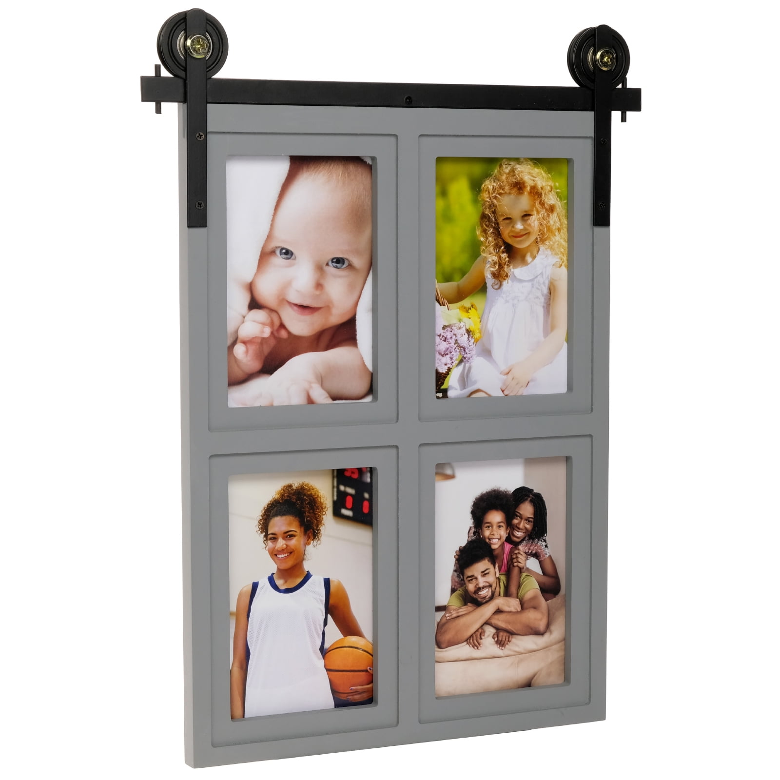 Gray Wood Barndoor Collage Frame for Four 4x6 Photos