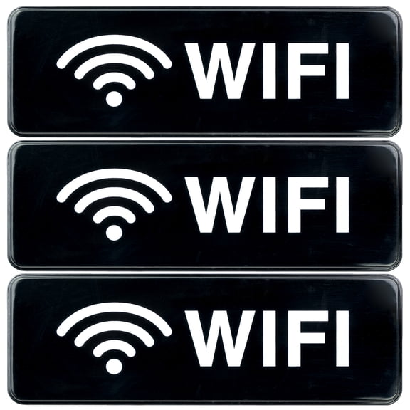 Excello Global Products Easy to Mount 9 by 3 in WiFi Sign with Symbols, Black, Pack of 3 - EGP-HD-0270