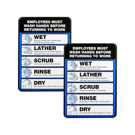 Excello Global Products - Employees Must Wash Hands Indoor Wall Sign, 5" x 7", 2/Pack (EGP-HD-0171-S) - Multicolor