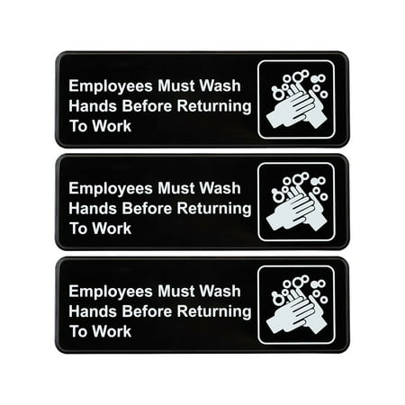 Excello Global Products - Employees Must Wash Hands Indoor Wall Sign, 9" x 3", 3/Pack (EGP-HD-0049-S) - Black/White
