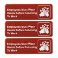 thumbnail image 1 of Excello Global Products Employees Must Wash Hands Before Returning to Work Sign: Easy to Mount Plastic Safety Informative Sign With Symbols Great for Business, 9"x3", Pack of 3 (Red) - EGP-HD-0133, 1 of 4