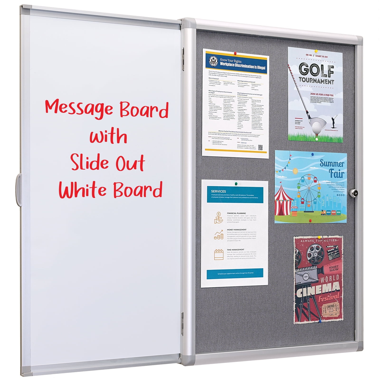 Excello Global Products Enclosed Bulletin board with sliding whiteboard 36 x 24