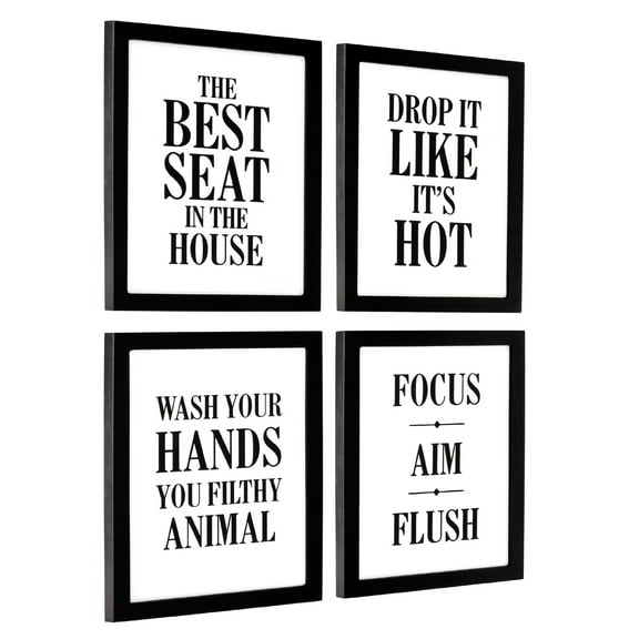 Excello Global Products Framed Wooden Bathroom Humor Signs : Decor for Home, Restaurant, or Business - 8x10 Inches - Ready to Hang - (Pack of 4, Assortment 3) - EGP-HD-0368B