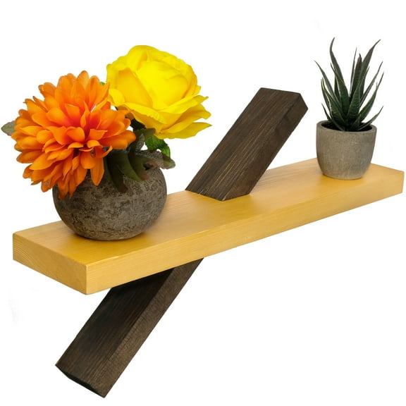 Excello Global Products Geometric Floating Wall Shelf - Easy to Assemble Modern - Decor for Kitchen, Living Room, Bedroom, Office (Dark Brown & Natural Wood) - EGP-HD-0399