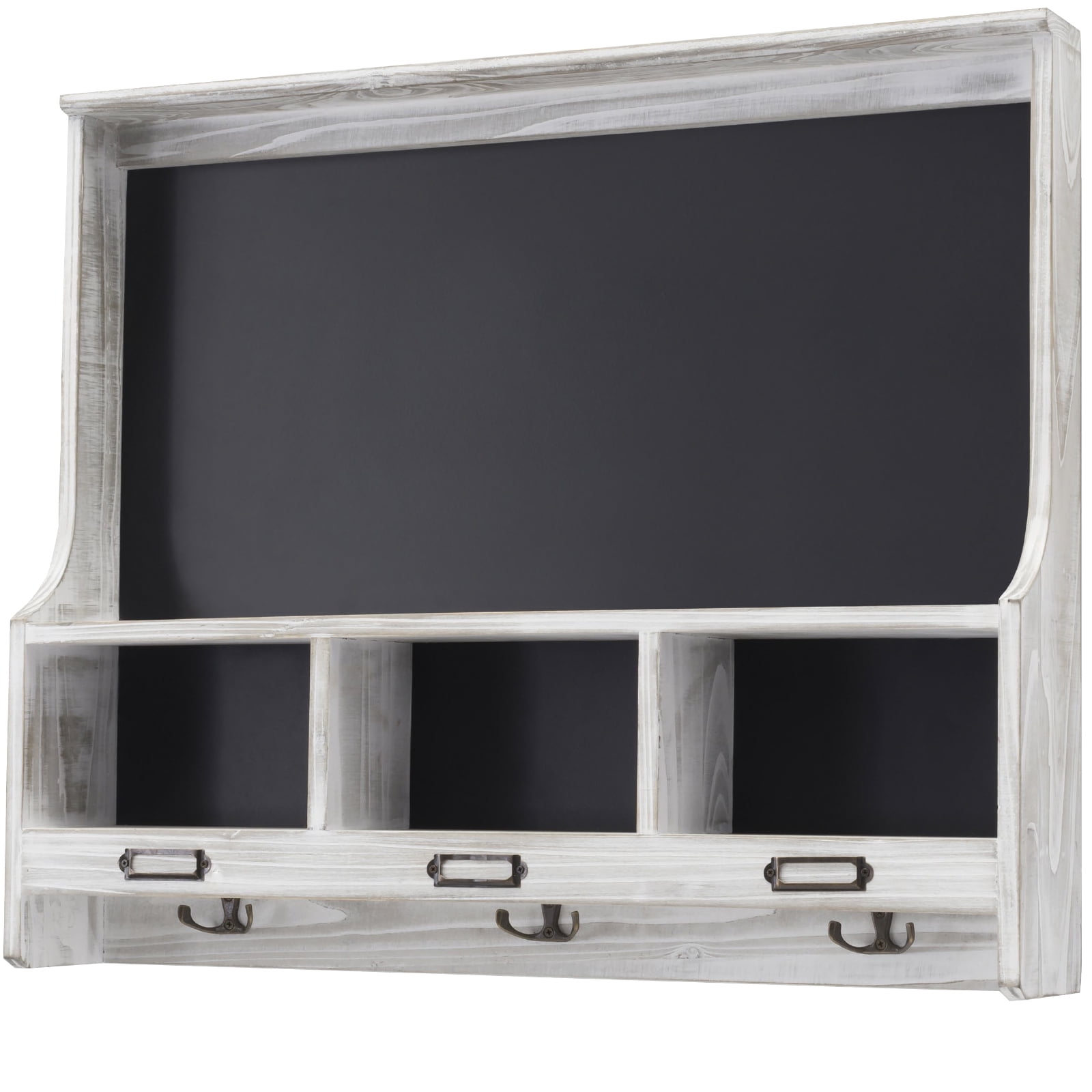 Rustic Gray Wood Wall Mounted Entryway Shelf with Chalkboard