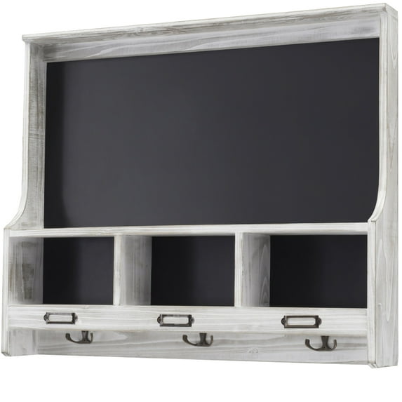 Excello Global Products Grey Wooden Wall Mounted Hanging Coatrack Shelf with Chalkboard 20"x24" - GPP-0027 - GPP-0027