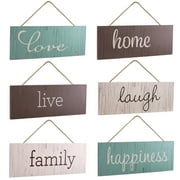Excello Global Products Hanging Home Decor Sign with Sawtooth Hook and Jute Hanging Rope (Home, Family, Love, Laugh, Live, Happiness in Neutral Colorway) - EGP-HD-0358