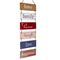Excello Global Products Large Hanging Wall Sign: Rustic Wooden Decor (Home, Family, Love, Laugh, Live, Happiness) Hanging Wood Wall Decoration (11.75" x 32") - EGP-HD-0188