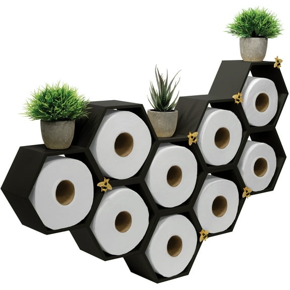 Excello Global Products Painted Honeycomb Toilet Paper Holder with Bees