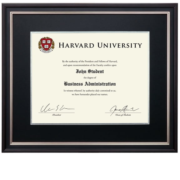 Excello Global Products Photo Document Frame: 11" x 14" with Double Mat Graduation Diploma Certificate Holder Wall Frame (Black/Silver) - EGP-HD-0383A