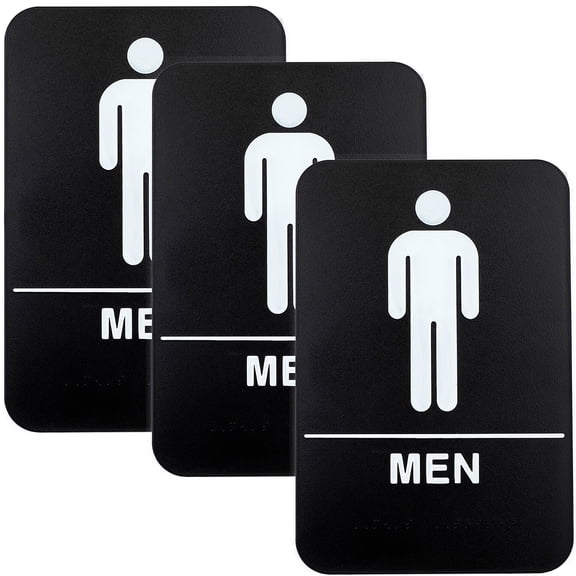 Excello Global Products Plastic Restroom Sign: Easy to Mount with Braille (ADA Compliant), Great for Business - 6"x9", Men,  - Pack of 3 - EGP-HD-0276
