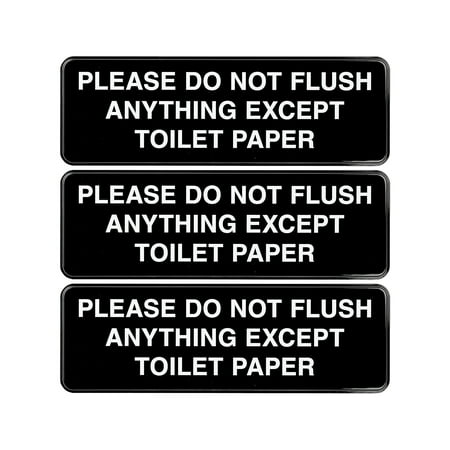 Excello Global Products - Please Do Not Flush Indoor/Outdoor Wall Sign, 9" x 3", 3/Pack (EGP-HD-0255-S) - Black/White