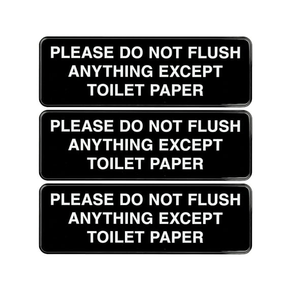 Excello Global Products Please Do Not Flush Wall Sign 9x3 Black/White 3Pk