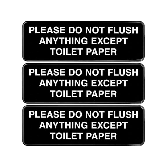 Excello Global Products Please Do Not Flush Wall Sign 9x3 Black/White 3Pk