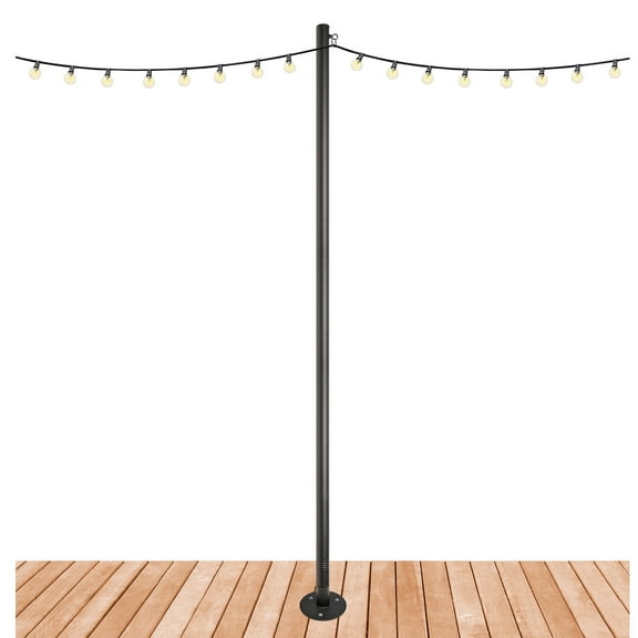 Excello Global Products Premium String Light Pole - 1 Pack - Extends to 10 Feet - Deck Mount (Wood/Concrete) - EGP-LP-V2-1-DK