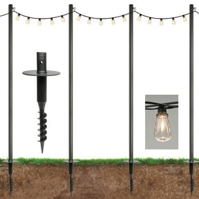 Excello Global Products Premium String Light Pole 4 Pack with 100' of LED Edison Bulb String Lights (Yard Mount)