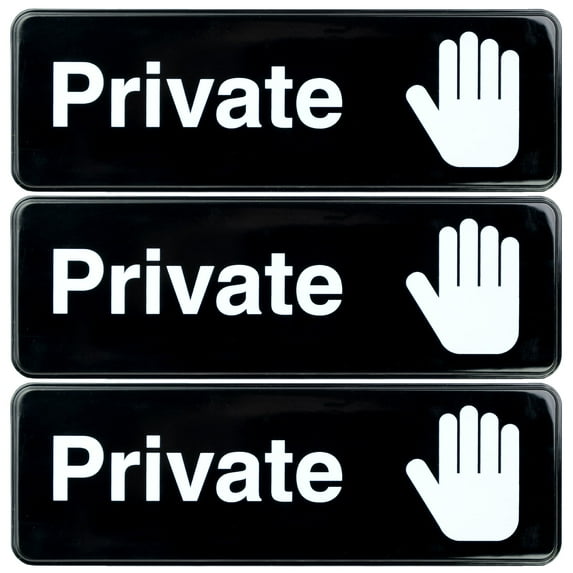 Excello Global Products Private Sign for Doors: Perfect for Business Hotels Retaurants and Commercial Areas. Easy to Mount Informative Plastic Sign with Symbols 9x3, Pack of 3 (Black) - EGP-HD-0261
