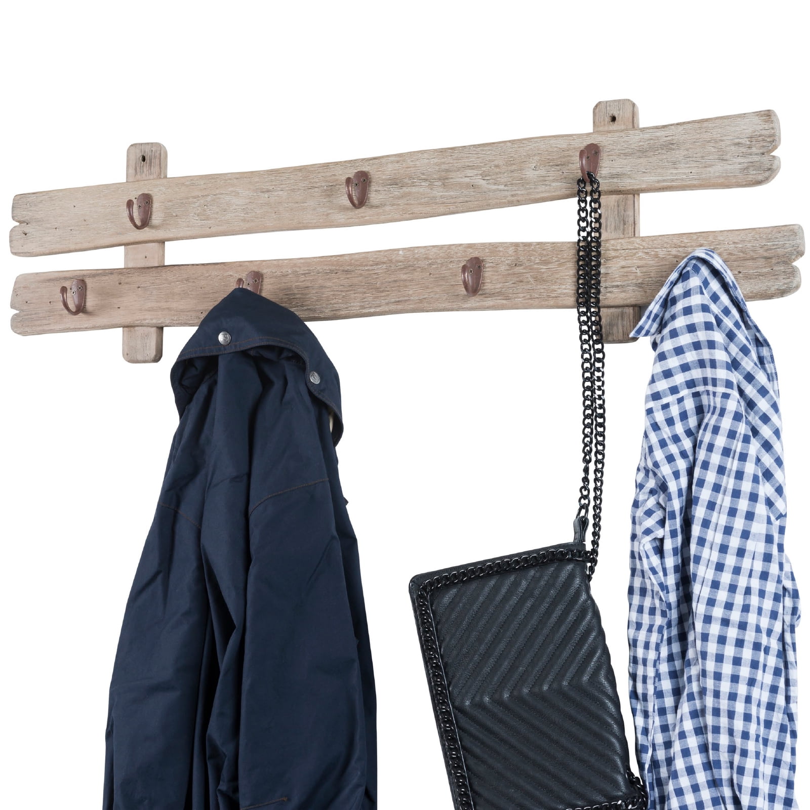 Rustic Barn Wood Wall Mounted Coat Rack with 7 Hooks
